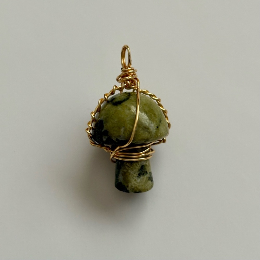 Wire Wrapped Serpentine Mushroom Necklace Pendant